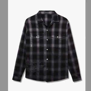 NWT Ksubi Consciousness Plaid Print Flannel Shirt Men's Size XL Ombre Gray Black